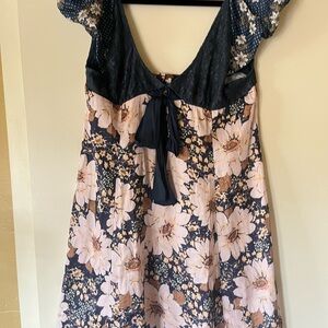 Free People Navy and Pink Floral Mini Dress